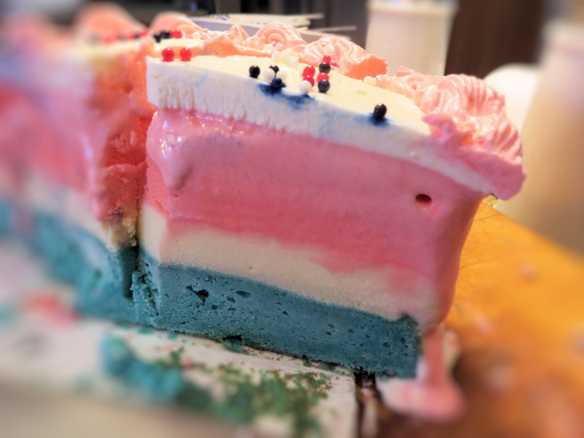 Red, White and Blue Ice Cream Cake With Whipped Cream Frosting image